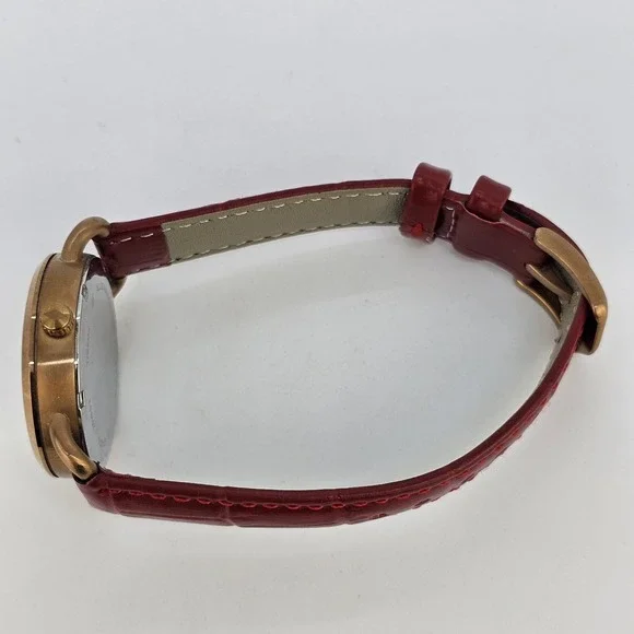 Fossil Women Watch 34MM Gold Dial Date New Red Leather Bands New Battery - Picture 12 of 16